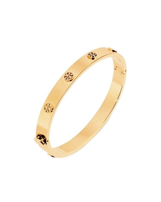 Tory Burch Metallic Engraved Slim Hinged Bangle