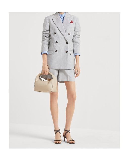 Brunello Cucinelli Gray Striped Twill Blazer