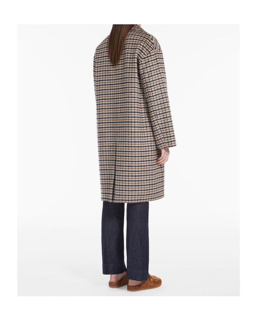 Max Mara Gray Single-Breasted Plaid Coat
