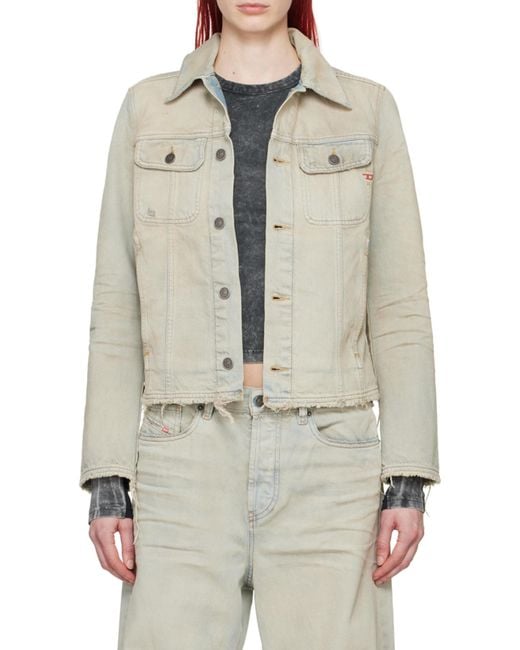 DIESEL White De-Bonny-S1 Frayed-Edge Denim Jacket