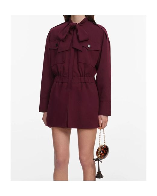 Self-Portrait Purple Tie-Neck Elasticated-Waist Mini Playsuit