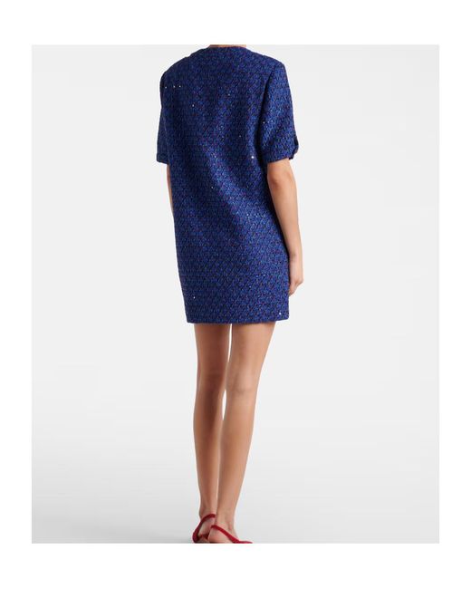 Alessandra Rich Blue Sequined Tweed Minidress