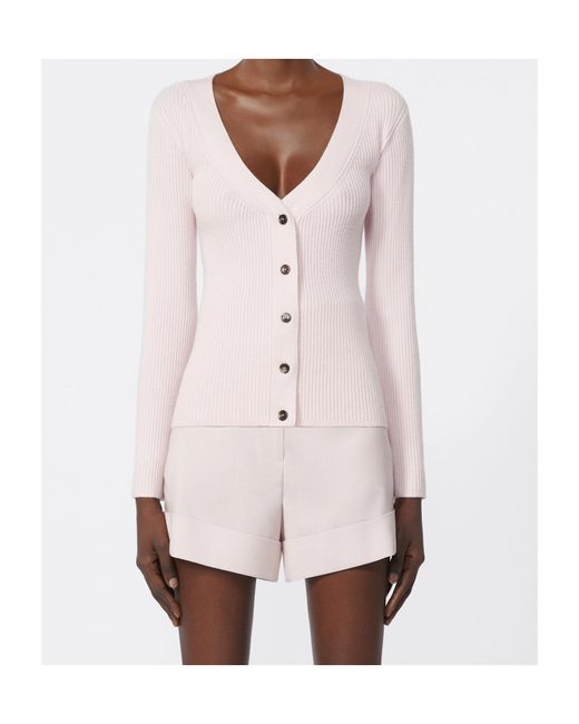 Max Mara Pink Wool-Blend Ribbed Cardigan