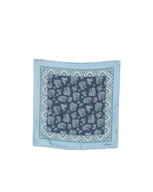 Brioni Blue Printed Pocket Square for men
