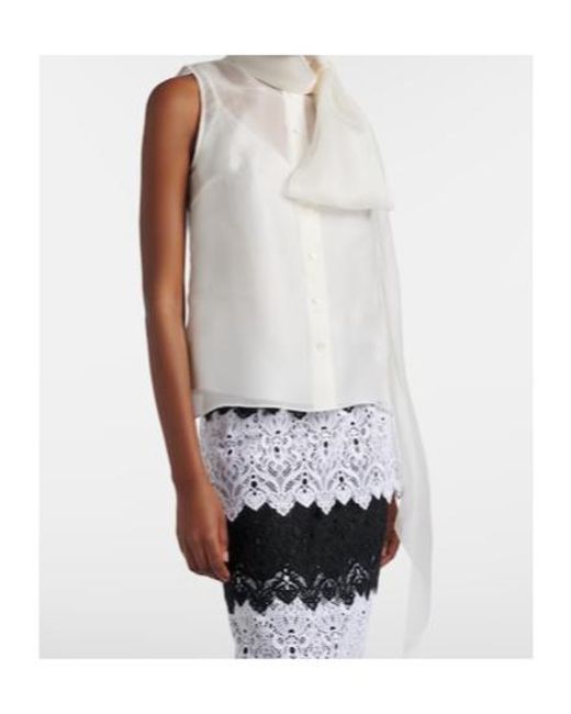 Carolina Herrera White Tie-Neck Silk Top