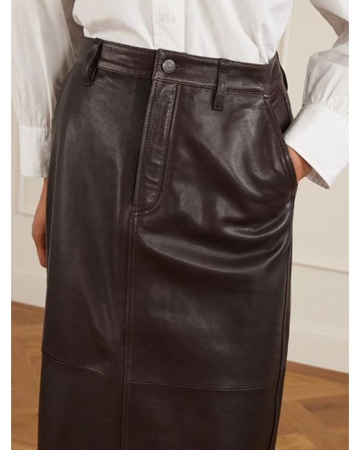 FRAME Brown Paneled Leather Midi Skirt