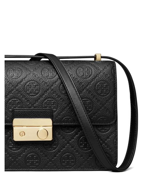 Tory Burch Black T-Monogram Embossed Leather Shoulder Bag