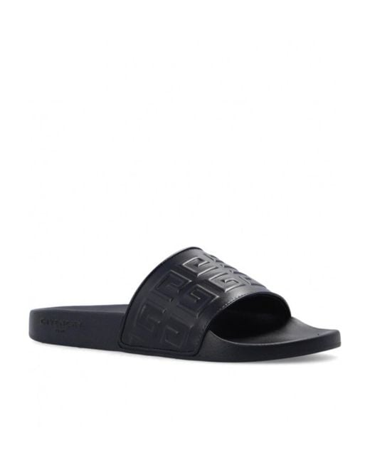 Givenchy Black 4G Logo Embossed Slip-On Sandals