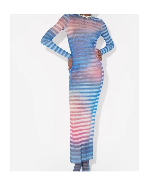 Jean Paul Gaultier Blue Gradient Mesh Long Dress