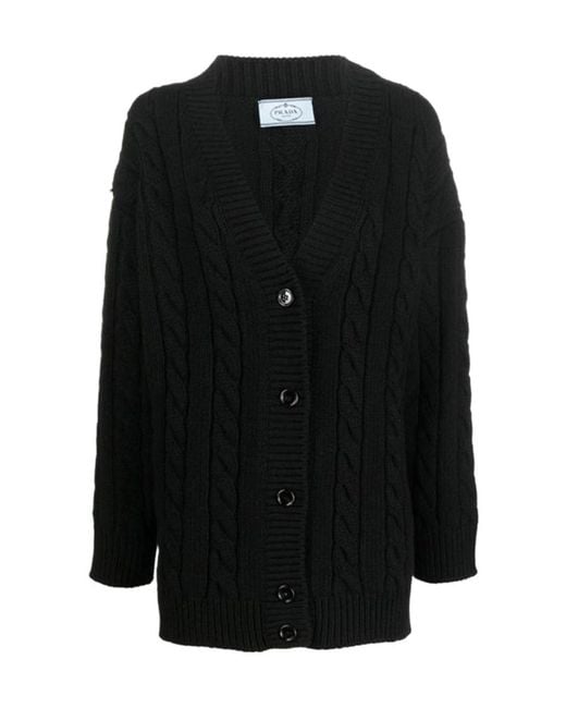 Prada Black Cable-Knit Button Up Cardigan