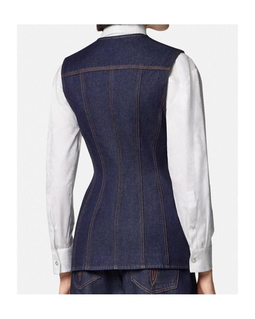 Versace Blue Button-Up Denim Gilet