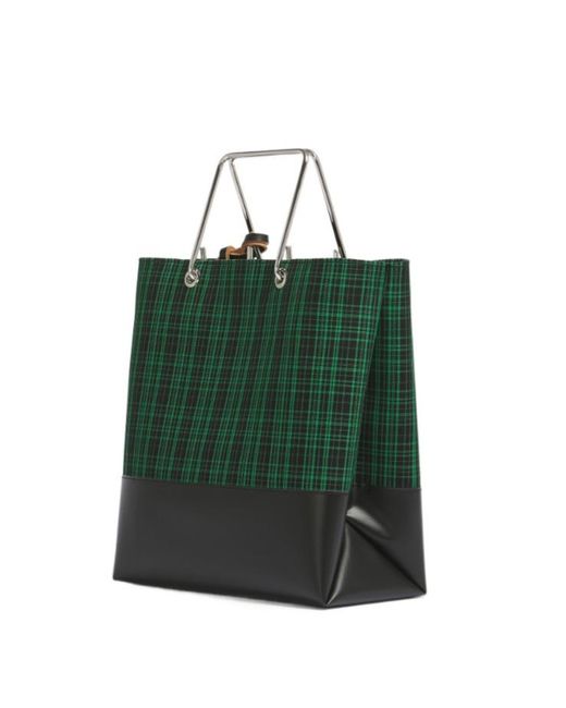 Marni Green Checked Twill Shopper Bag for men