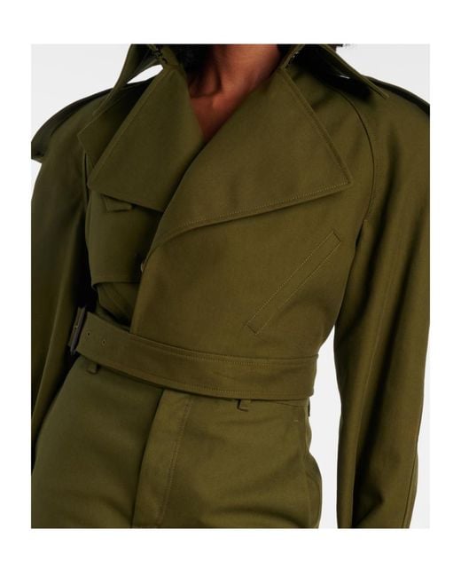 Wardrobe NYC Green Lapel Cropped Twill Trench Coat
