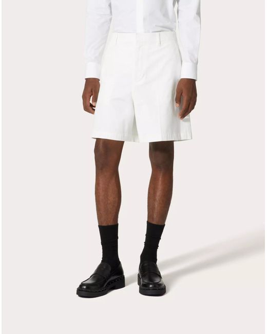 Valentino White Logo Plaque Bermuda Shorts for men