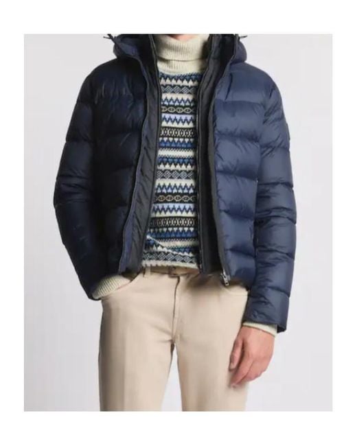 Fay Blue Quilted Down Hooded Jacket for men