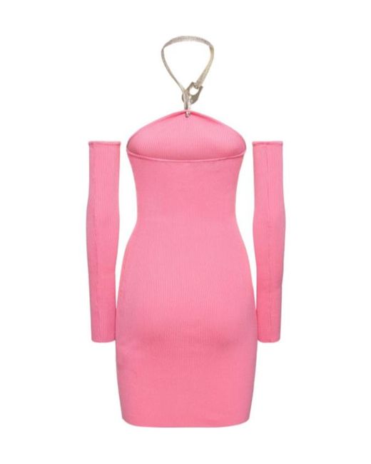 GIUSEPPE DI MORABITO Pink Elasticity Mini Knitted Dress