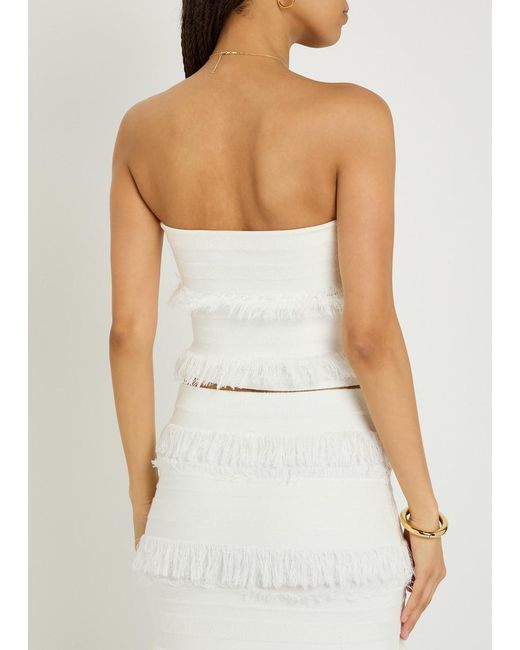 Jonathan Simkhai White Fringed Strapless Knit Top