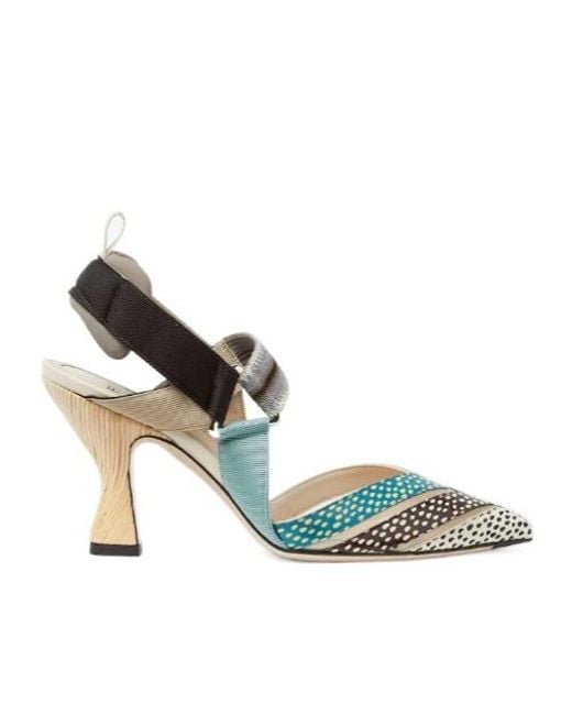 Fendi Metallic Colibr Printed High-Heel Slingback Pumps