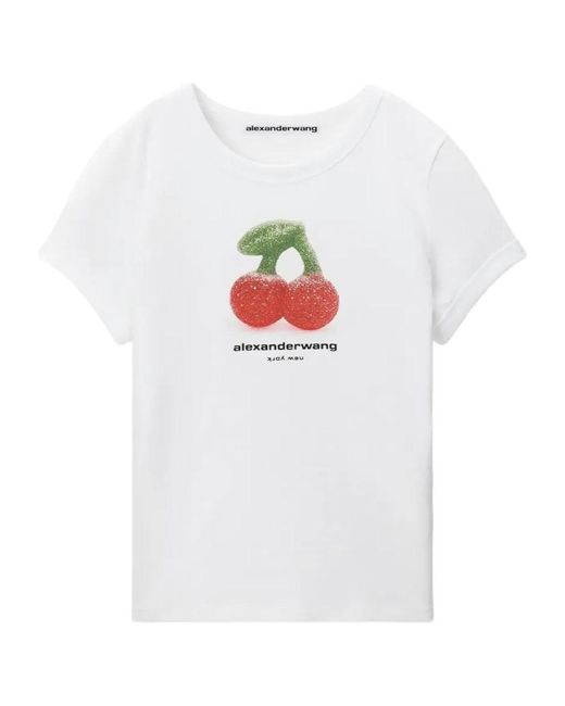 Alexander Wang White Cher Ry Graphic Fitted Ringer Tee