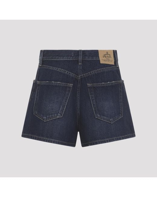 Prada Blue Denim Shorts With Belt Loops