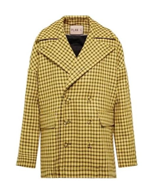 Plan C Yellow Houndstooth Wool Blazer