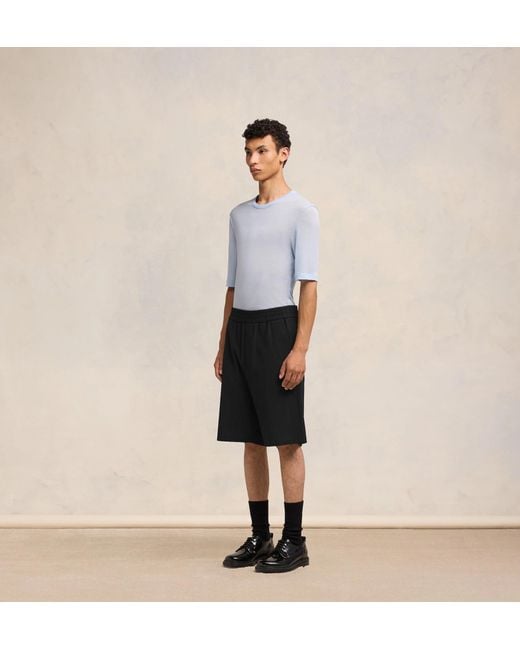 AMI Black Logo Plaque Bermuda Shorts for men