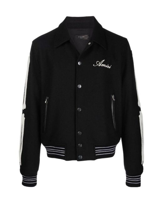Amiri Black Bones Appliqué Wool-Blend Bomber Jacket for men