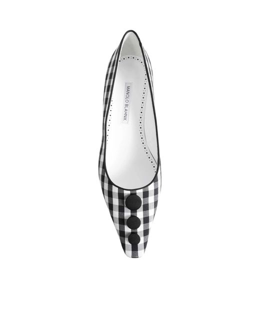 Manolo Blahnik White Checkered Ballet Shoes