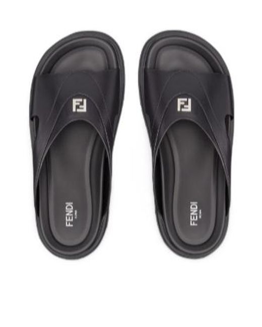 Fendi Brown Leather Slides for men