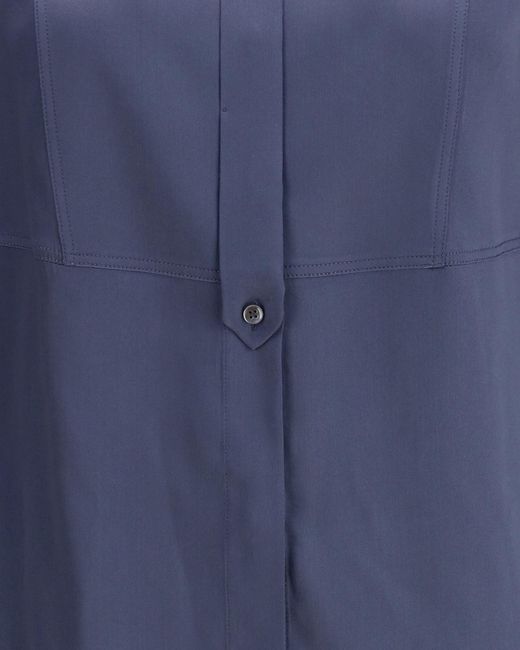 Brunello Cucinelli Blue Long-Sleeve Silk Shirt