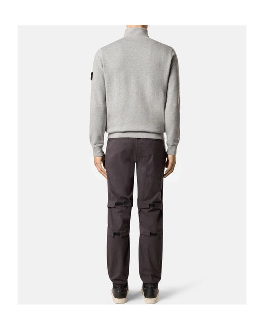Stone Island Gray Logo-Patch Half-Zip Sweatshirt for men