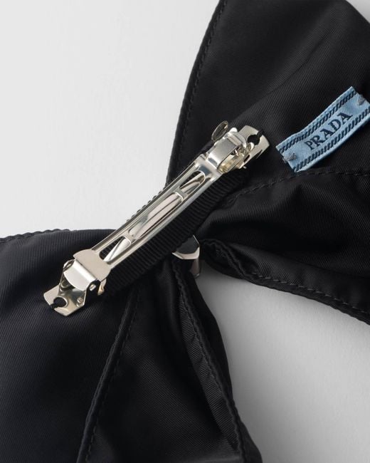 Prada Black Triangle-Logo Bow Hair Clip