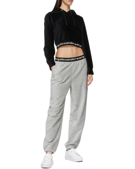 Alexander Wang Black T By Logo Cropped Corduroy Hoodie