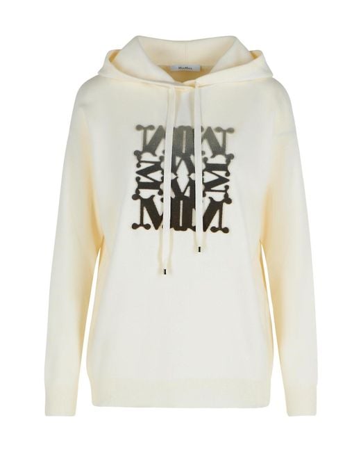 Max Mara White Taddeo Drawstring Knitted Hoodie