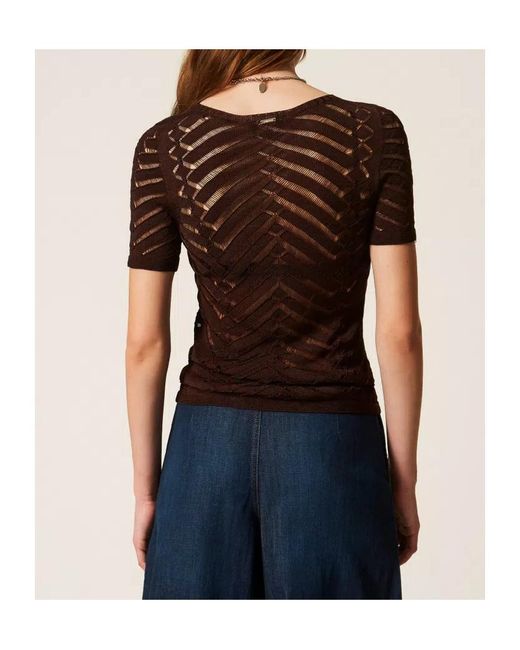 Twinset Brown Sheer Chevron Knitted Top