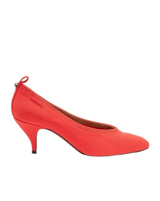 Versace Red Tina Denim Pointed Pumps