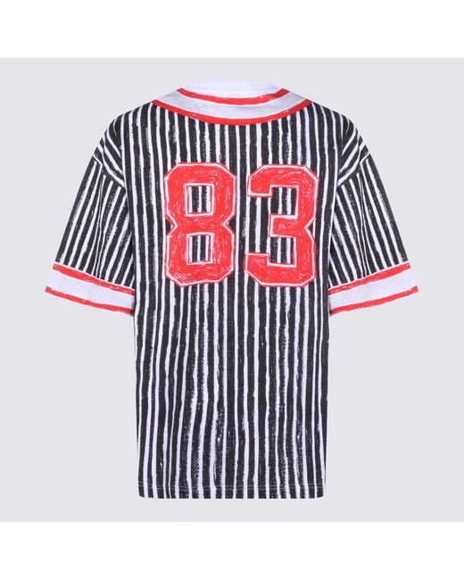 Moschino Red Logo Printed Striped T-Shirt for men