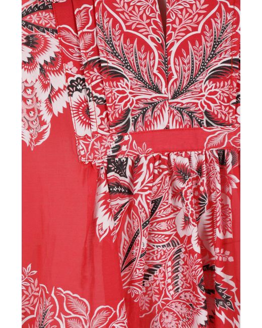 Etro Red Floral-Printed Long-Sleeved Blouse