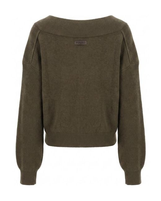 Pinko Green Long Sleeve V-Neck Jumper