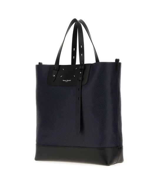 Maison Margiela Blue Vertical Logo Printed Tote Bag