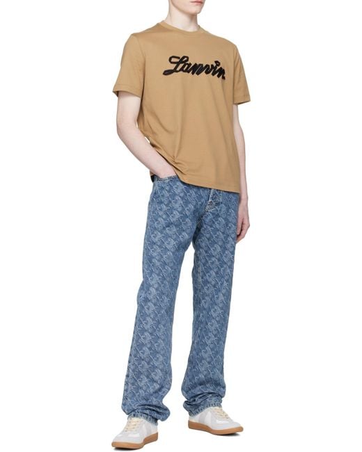 Lanvin Natural Crewneck Logo-Print T-Shirt for men