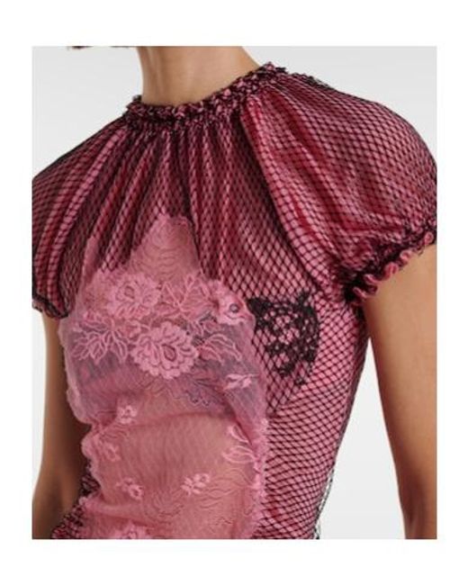 The Attico Pink Sheer Lace And Mesh Maxi Dress