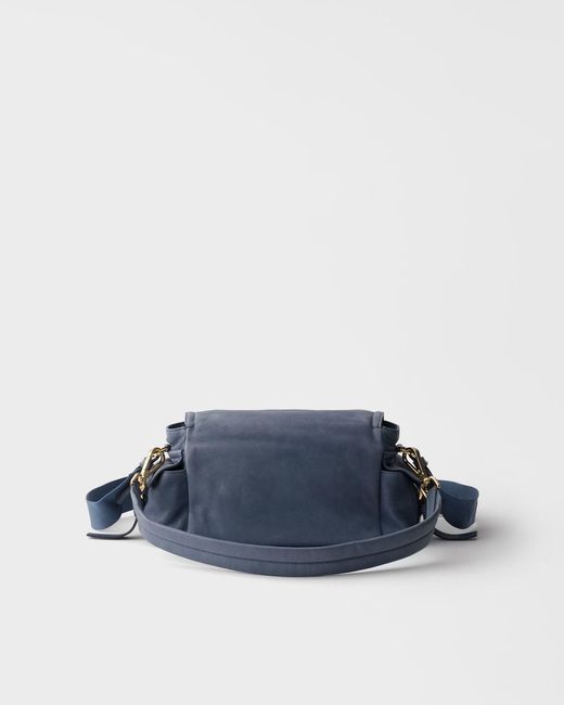 Prada Blue Explore Medium Nappa Leather Shoulder Bag With Flap