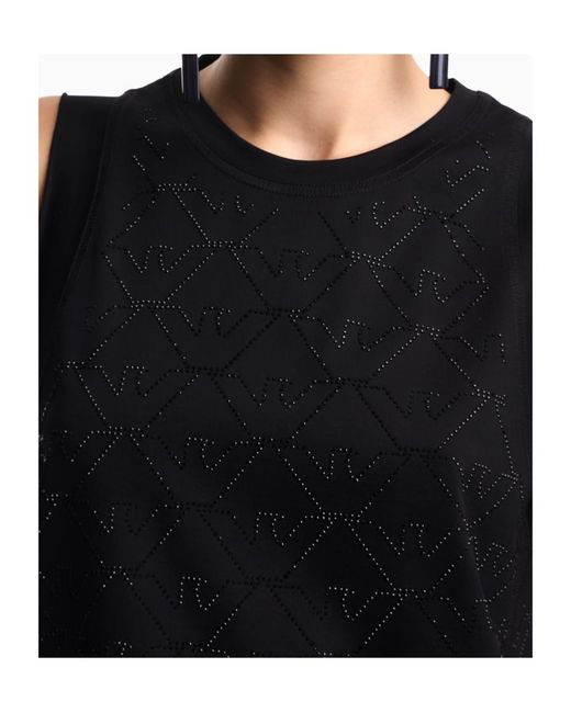 Emporio Armani Black Mercerised Tank Top With Rhinestones