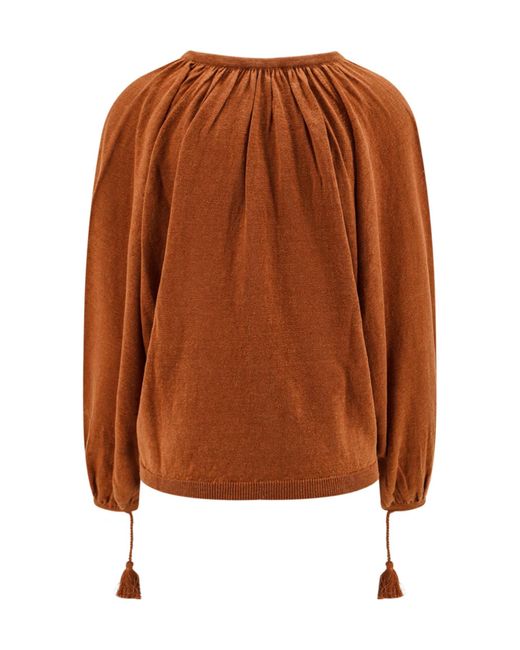 Max Mara Brown Drawstring Long-Sleeved Top