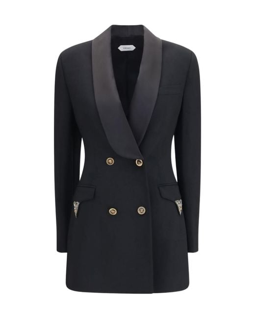 Versace Black Satin Shawl Double-Breasted Blazer