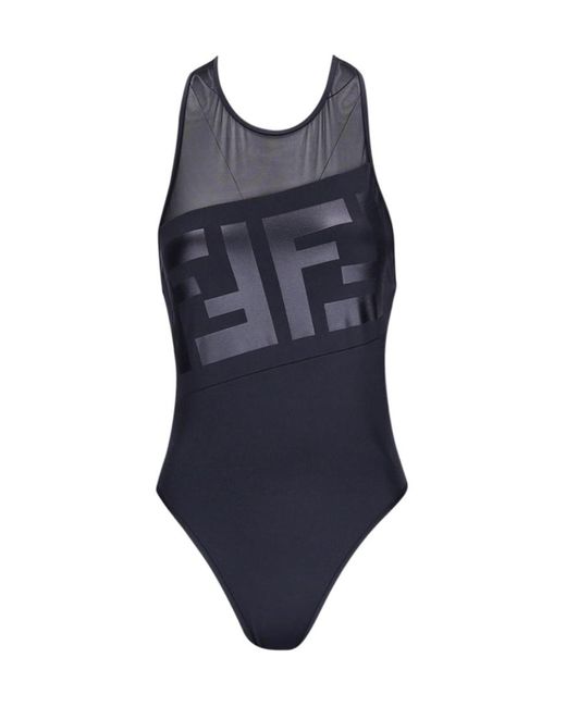 Fendi Blue Logo One-Piece Swimsuit