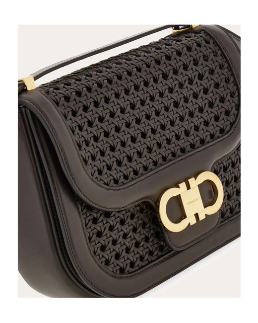 Ferragamo Black Double Gancini North-South Crossbody Bag (Xs)