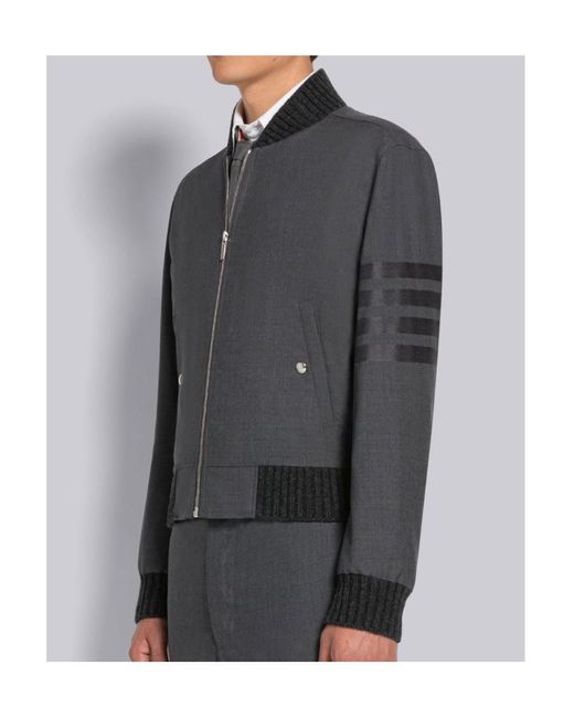 Thom Browne Gray Bar Zipped Bomber Jacket for men