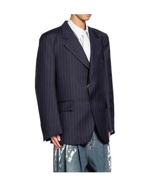 Hed Mayner Blue Pinstripe Wool Suit Jacket for men
